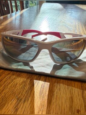 Sport Wrap Sunglasses in White with Pink Accents